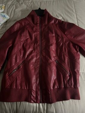 Miss London Burgundy Faux Leather Jacket